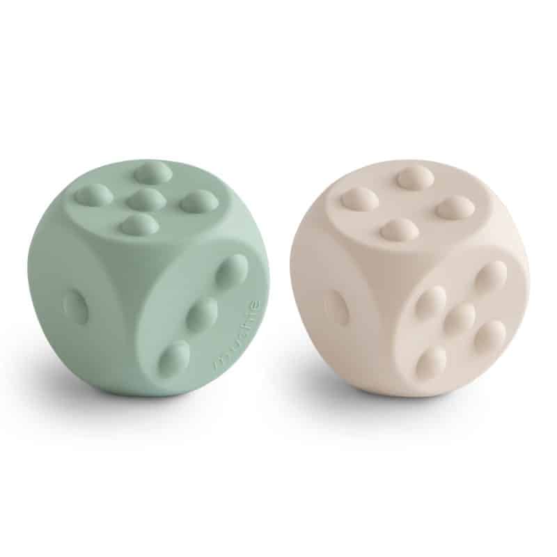 Mushie dice press toy groen wit