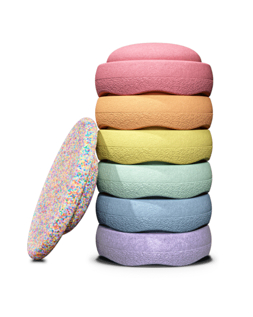 Stapelstein Super Confetti Rainbow Set Pastel Edition 6+1