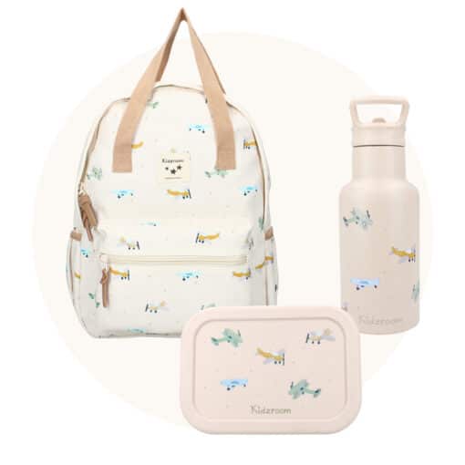 Kidzroom Set Small Talk Vliegtuigen Rugzak Lunchbox Drinkfles