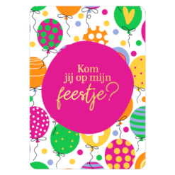 Uitnodiging kinderfeestje ‘Kom je op mijn feestje?’ – Roze