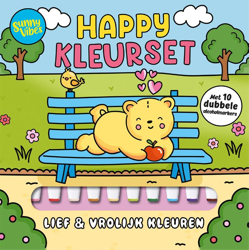 Kleurboek Happy kleurset (met 10 dubbele alcoholmarkers)